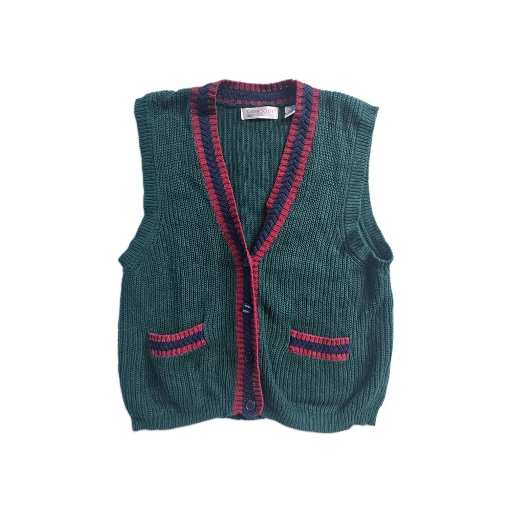 Vintage Karen Scott Women's Sweater Vest Green Ramie L